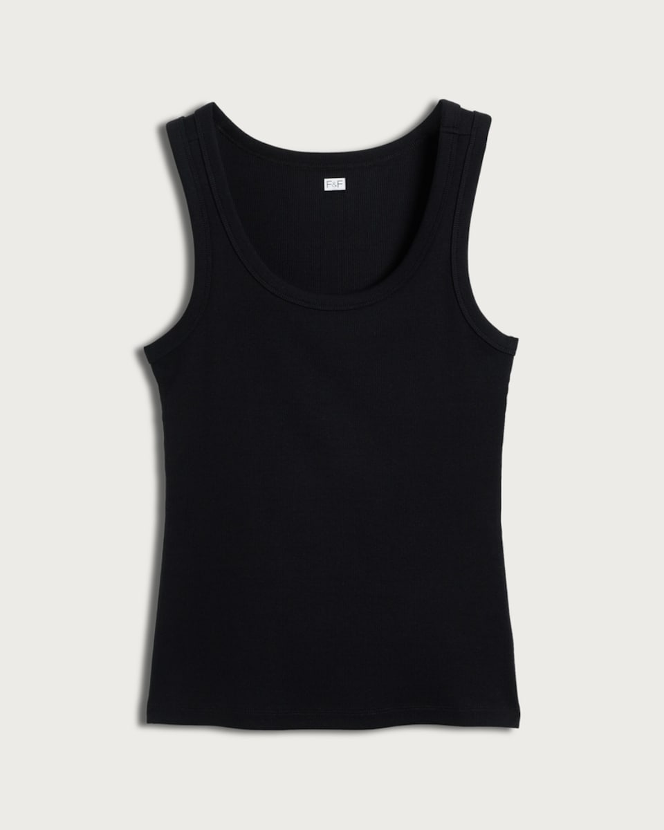 image 1 of F&F Cotton Rich Ribbed Scoop Neck Vest in Black