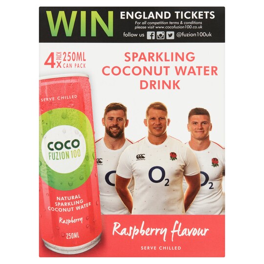 Coco Fuzion 100 Sparkling Raspberry Coconut Water 4X250ml Tesco Groceries