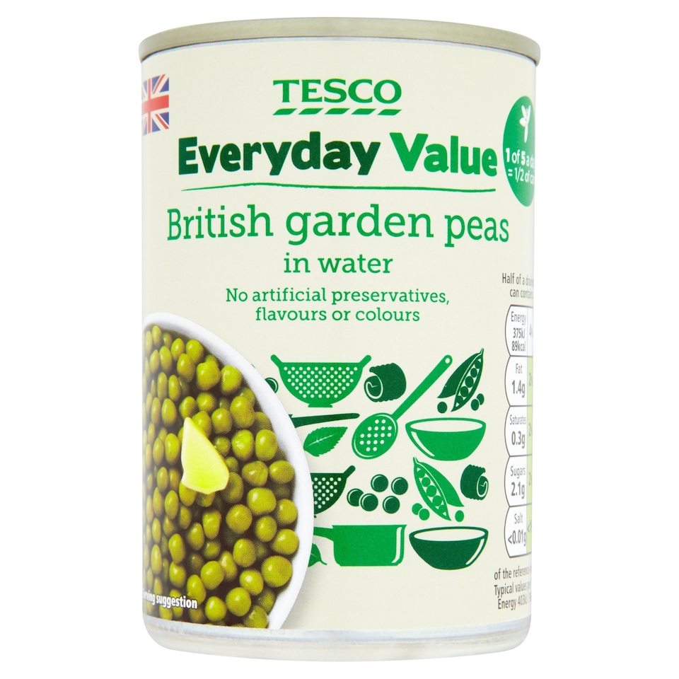 Tesco Every Day Value Garden Peas In Suger Salt Water 300G