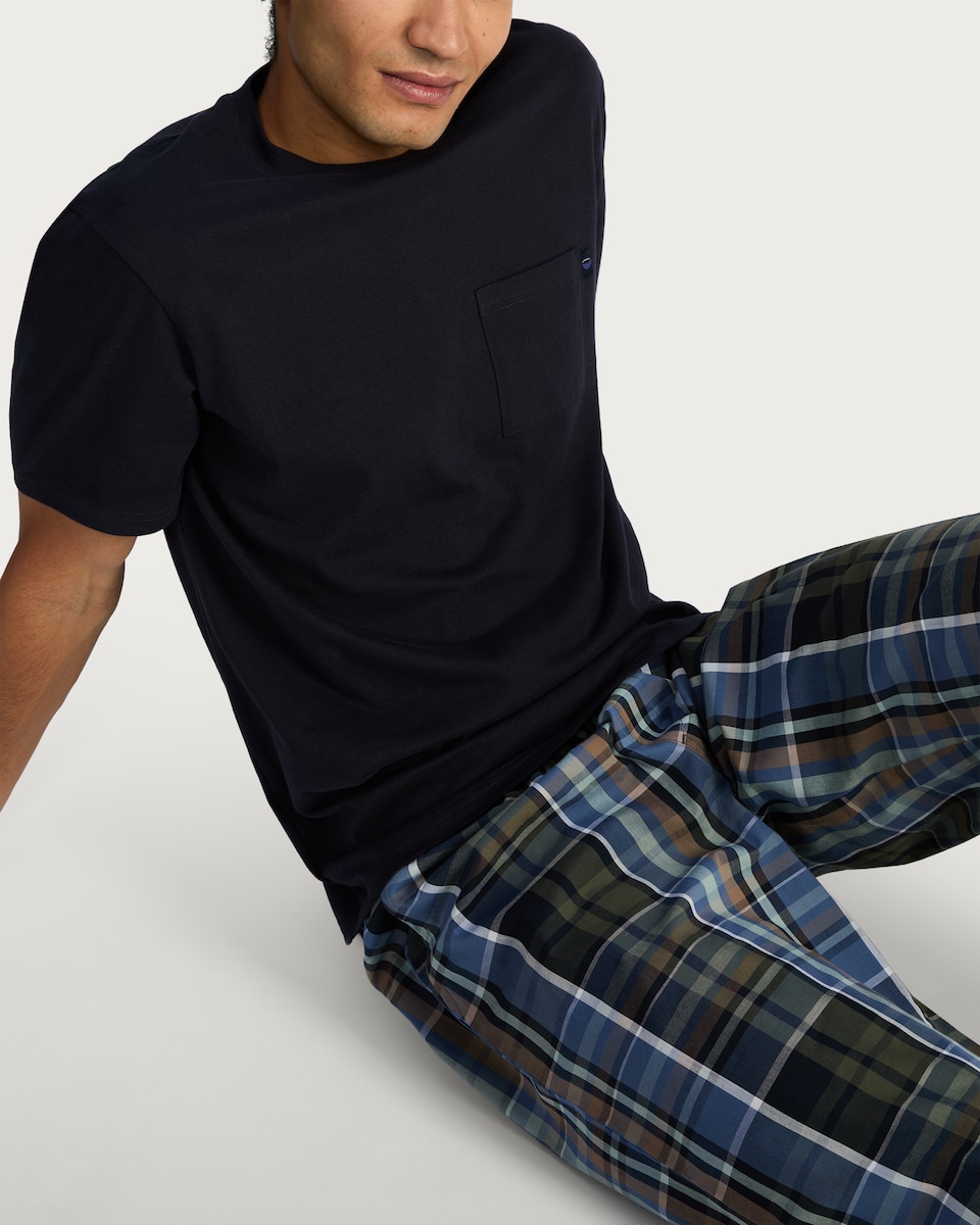 image 1 of F&F Pure Cotton Check Print Pyjama Set in Navy