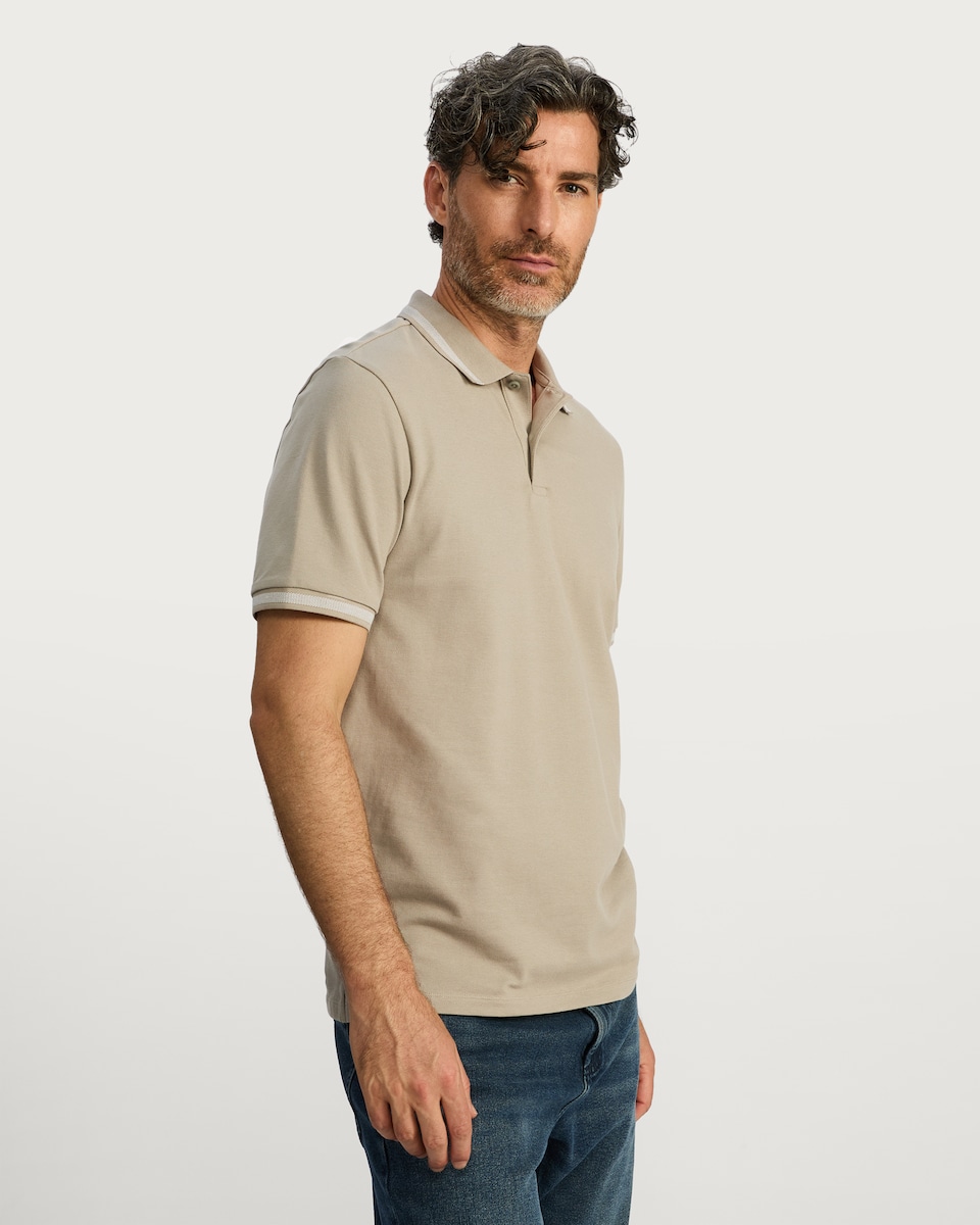 image 1 of F&F Cotton Rich Regular Fit Short Sleeved Polo Shirt in Khaki
