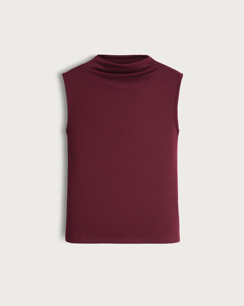 image 1 of F&F Cotton Modal Blend High Neck Sleeveless Top in Burgundy