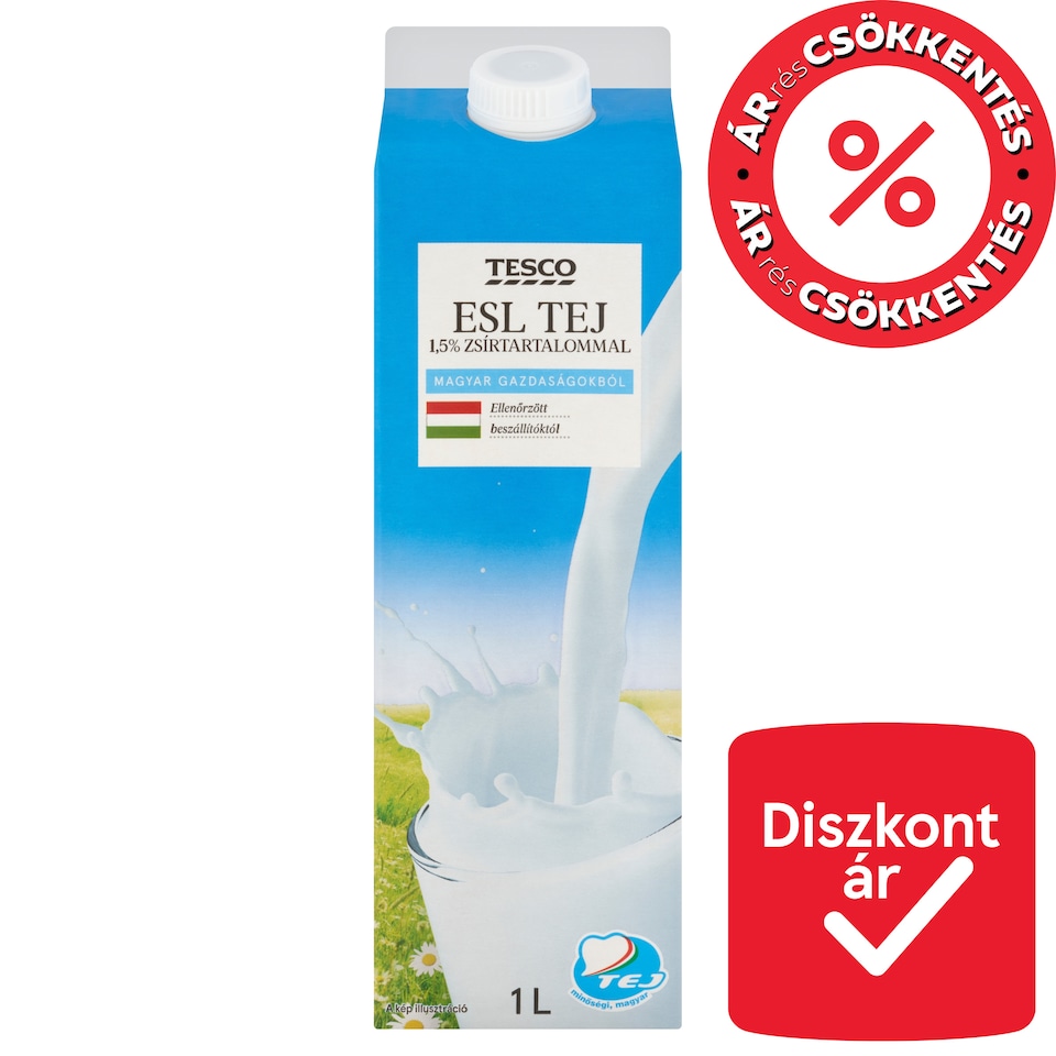 Tesco ESL zsírszegény tej 1,5% 1 l