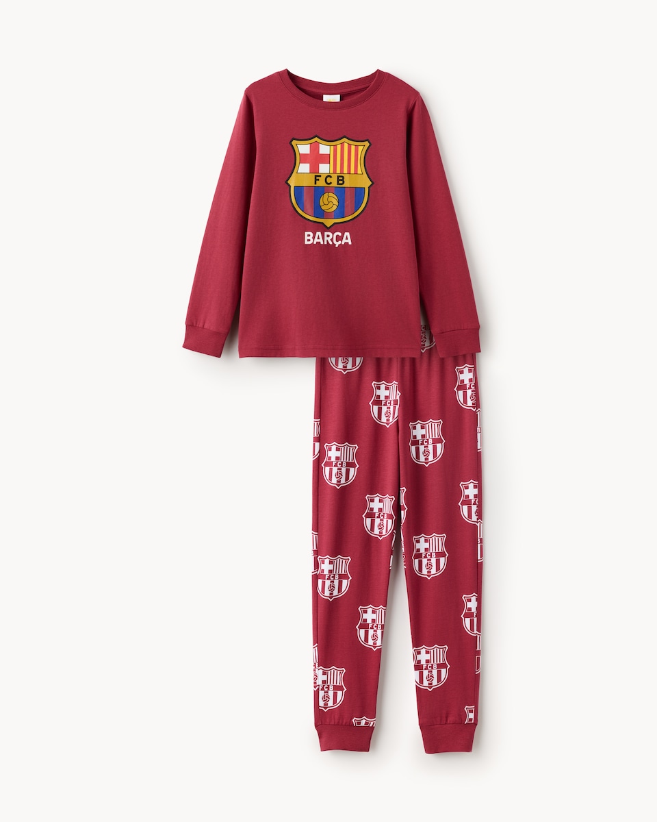 image 1 of Barcelona FC Pure Cotton Pyjama Set in Burgundy