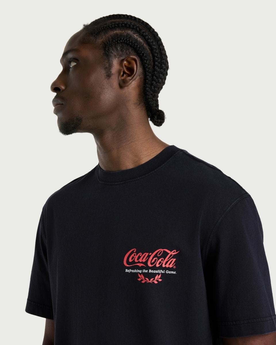 image 1 of Coca-Cola Pure Cotton Football T-Shirt in Black