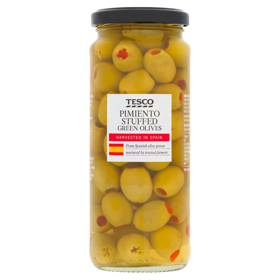 Tesco Pimiento Stuffed Olives In Brine 340G