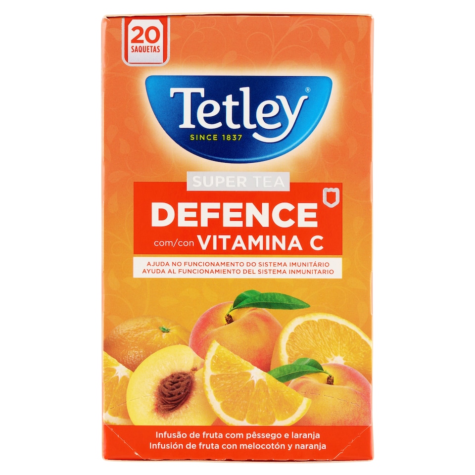 Tetley Defense Fruit Tea with Vitamin C, Flavoured with Peach and Orange 20 Tea Bags 40 g