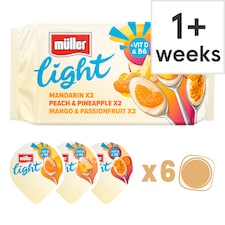 Muller Light Fat Free Mango Psn/Fruit Peach Yogurt 6X140g