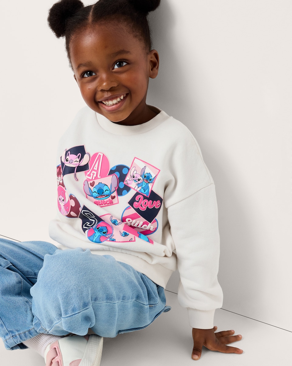 image 1 of Disney Stitch Cotton Rich Sweatshirt in Cream
