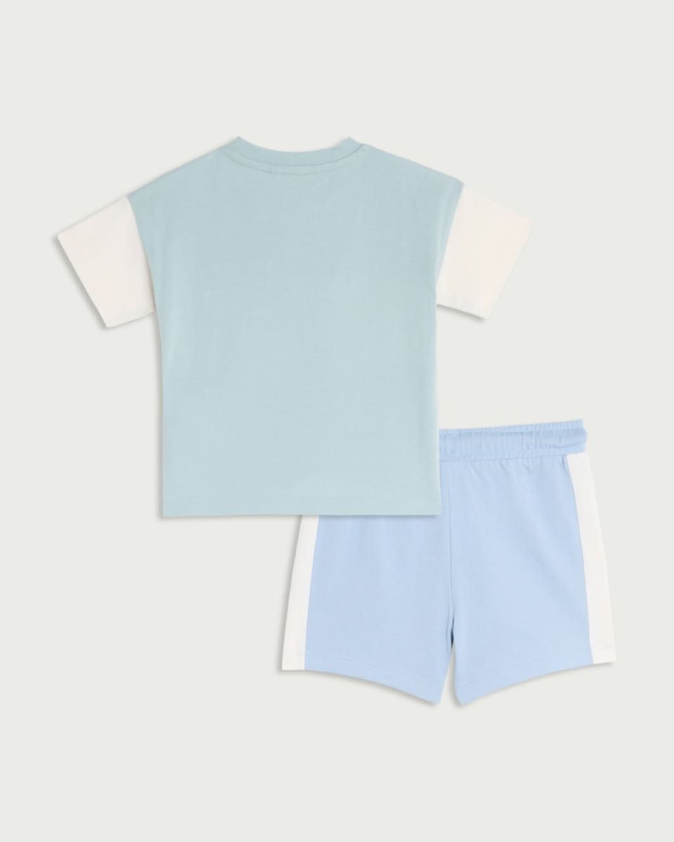 image 1 of F&F Baby 2-Piece Pure Cotton Colour Block T-Shirt and Shorts Set in Green