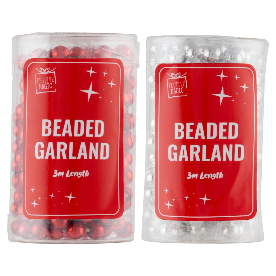Festive Magic Korálková retiazka mix farieb strieborná/červená 3 m