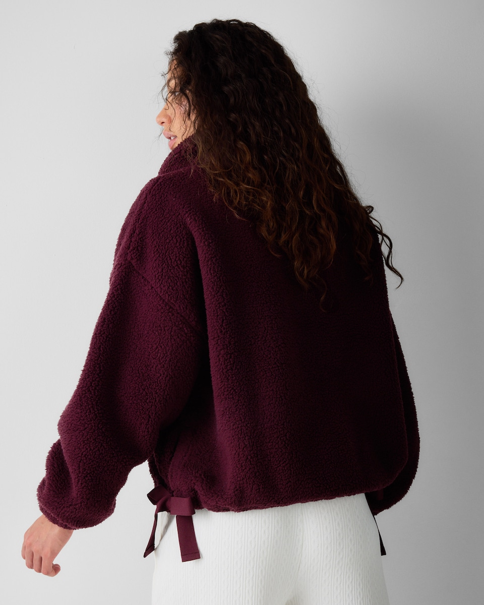 image 1 of F&F Fleece Half Zip Pyjama Top in Burgundy