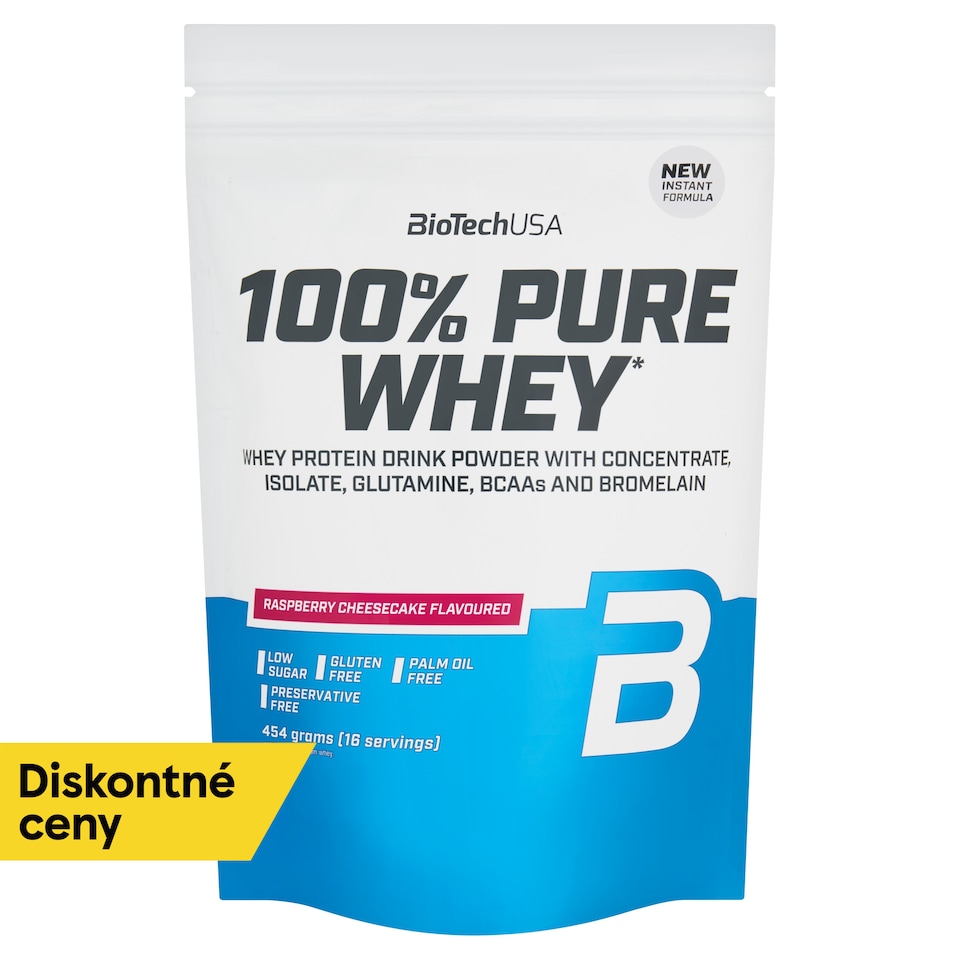obrázok 1 z BioTechUSA 100% Pure Whey ochutený bielkovinový nápojový prášok malinovo-tvarohový koláč 454 g