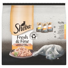 Sheba Fresh & Fine Kompletné mokré krmivo pre dospelé mačky v šťave 15 x 50 g (750 g)