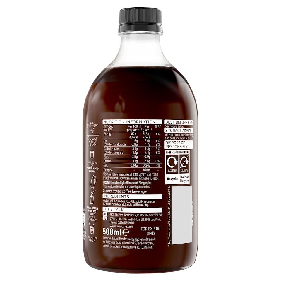 image 1 of Nescafe Iced Coffee Espresso Concentrated Unsweetened 500ml