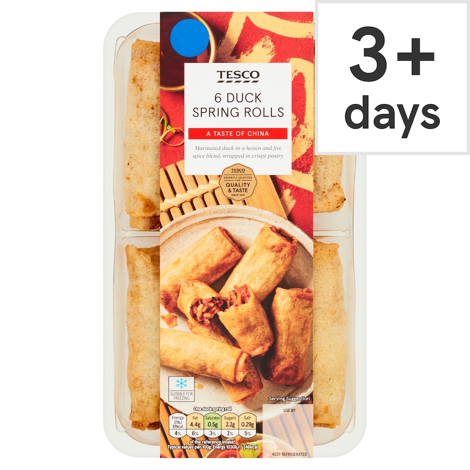 Tesco 6 Duck Spring Rolls 216G