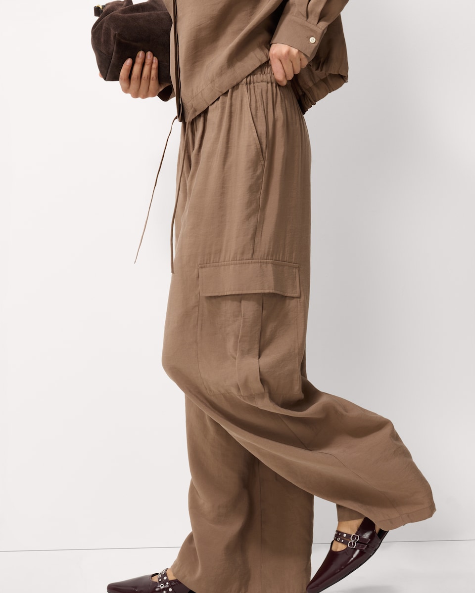 image 1 of F&F Modal Rich Wide Leg Cargo Trousers in Chocolate
