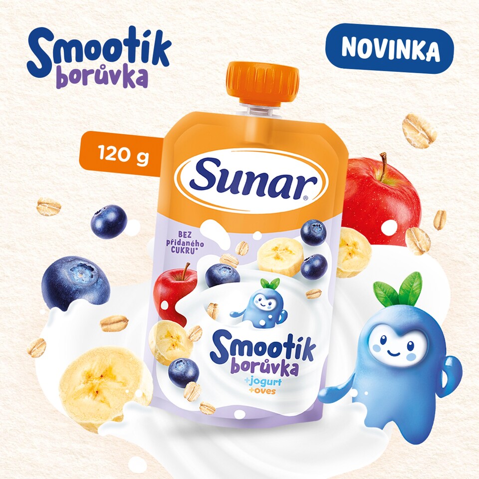 obrázok 1 z Sunar Smootík detská kapsička čučoriedka, jogurt, ovsené vločky 12m+, 120 g