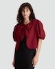 image 2 of F&F Puff Sleeved Bow Accent Blouse in Red