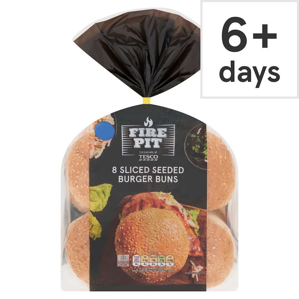 Tesco Fire Pit 8 Sliced Seeded Burger Buns