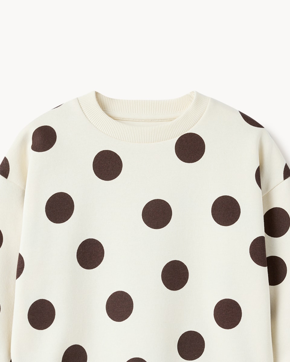 image 1 of F&F Girls Cotton Rich Polka Dot Sweatshirt and Flared Leggings Set in Cream