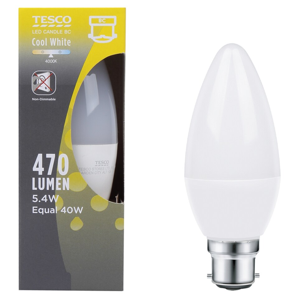 Tesco Led Candle 40W Bayonet Cap Cool White