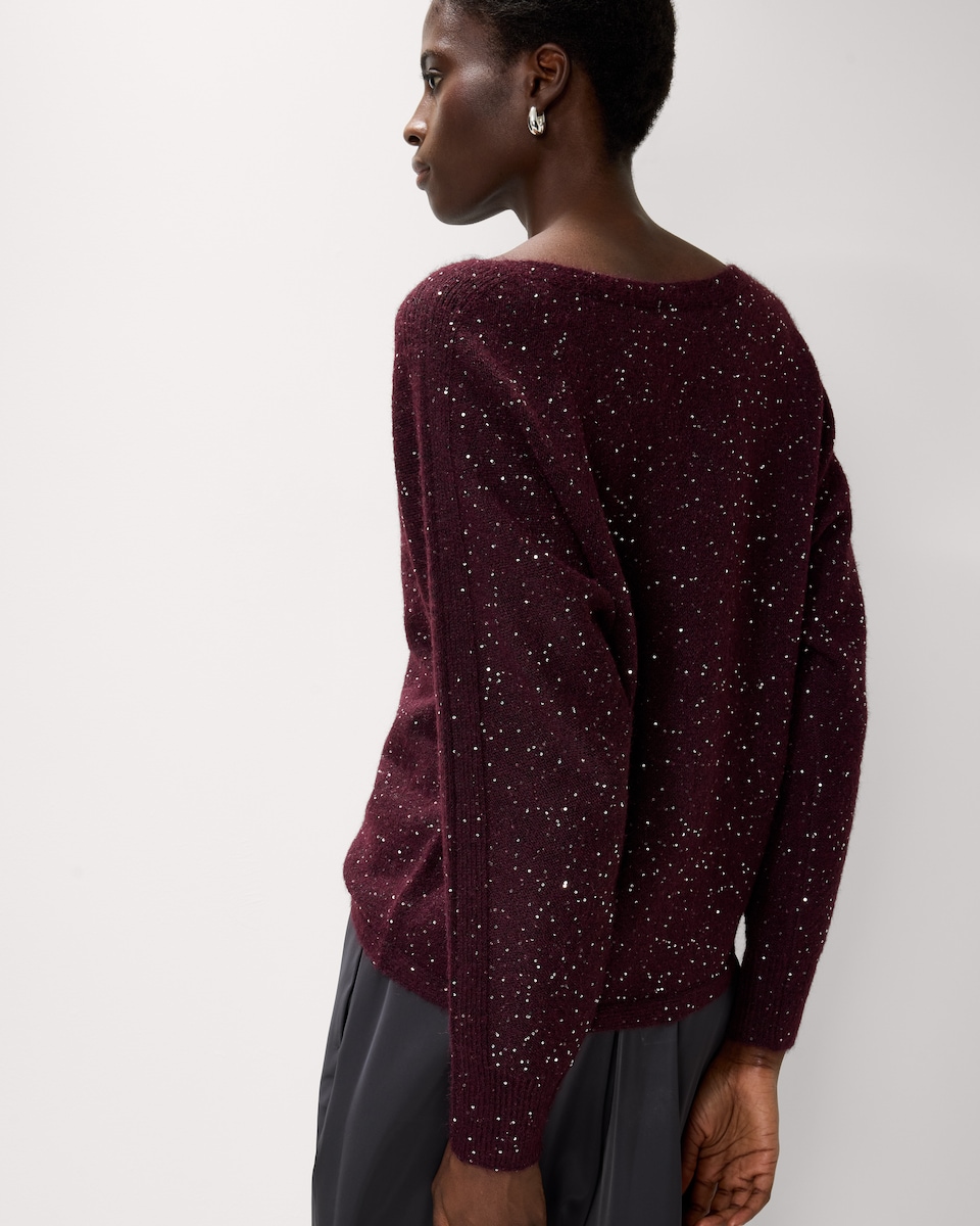 image 1 of F&F Sparkle Batwing Jumper in Burgundy