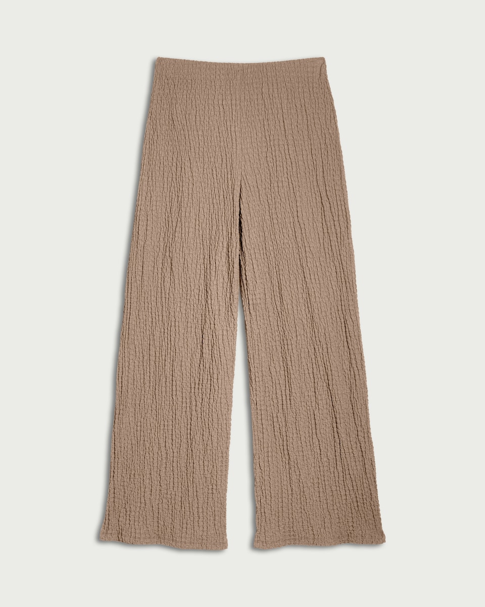 image 1 of F&F Crinkle Textured Wide Leg Co-ord Trousers in Mink
