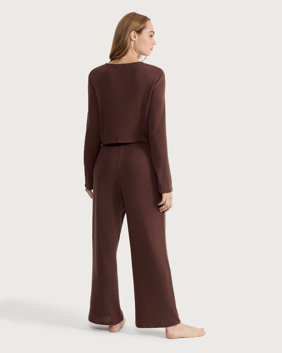 image 1 of F&F Button Front Top and Bottoms Pyjamas in Chocolate