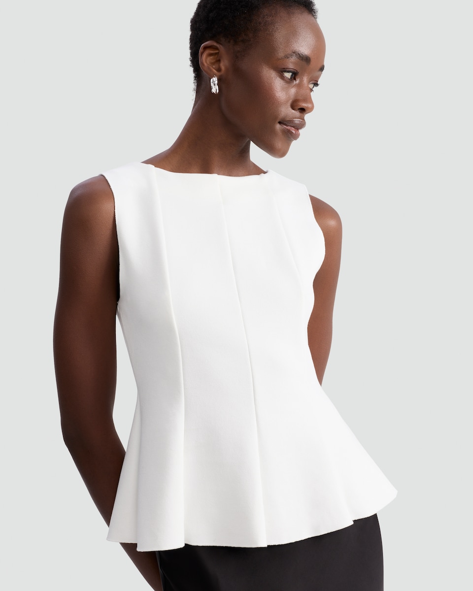 image 1 of F&F Pleated Sleeveless Peplum Top in Cream