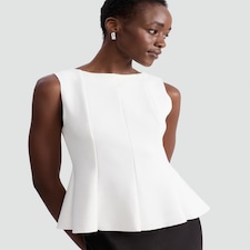 F&F Pleated Sleeveless Peplum Top in Cream