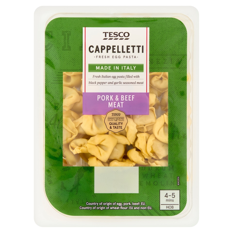 Tesco Cappelletti Fresh 4 Egg Durum Pasta Filled with Pork and Beef Meat Preparations 250 g