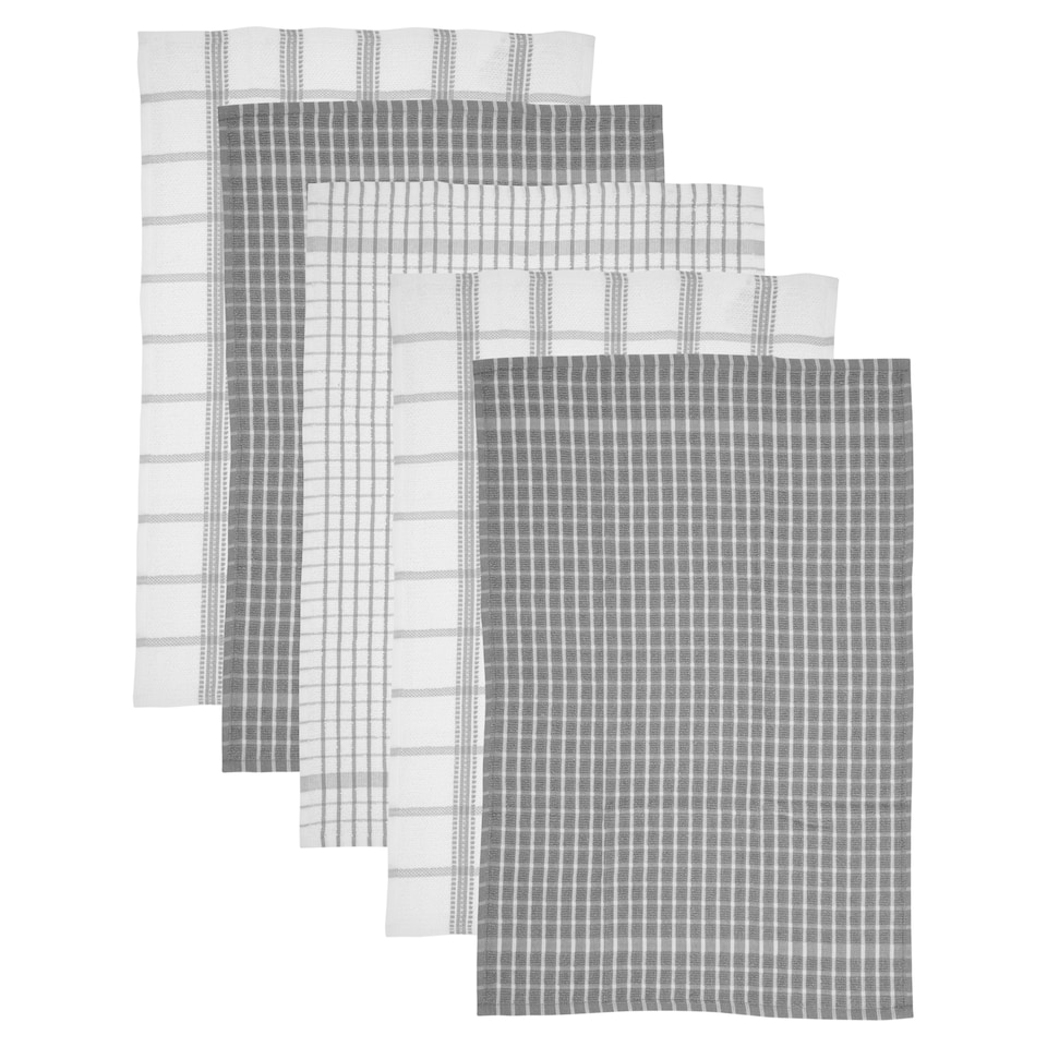 image 1 of Tesco Recycled Cotton Terry Tea Towel 5 Pack Grey