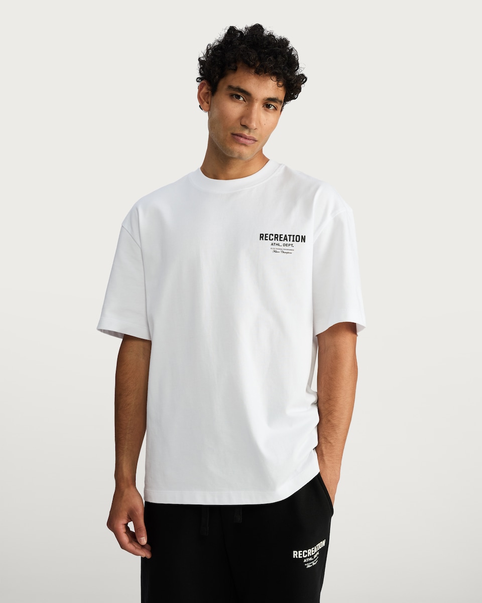 image 1 of F&F Pure Cotton Oversized Recreation Athl. Dept. Slogan T-Shirt in White