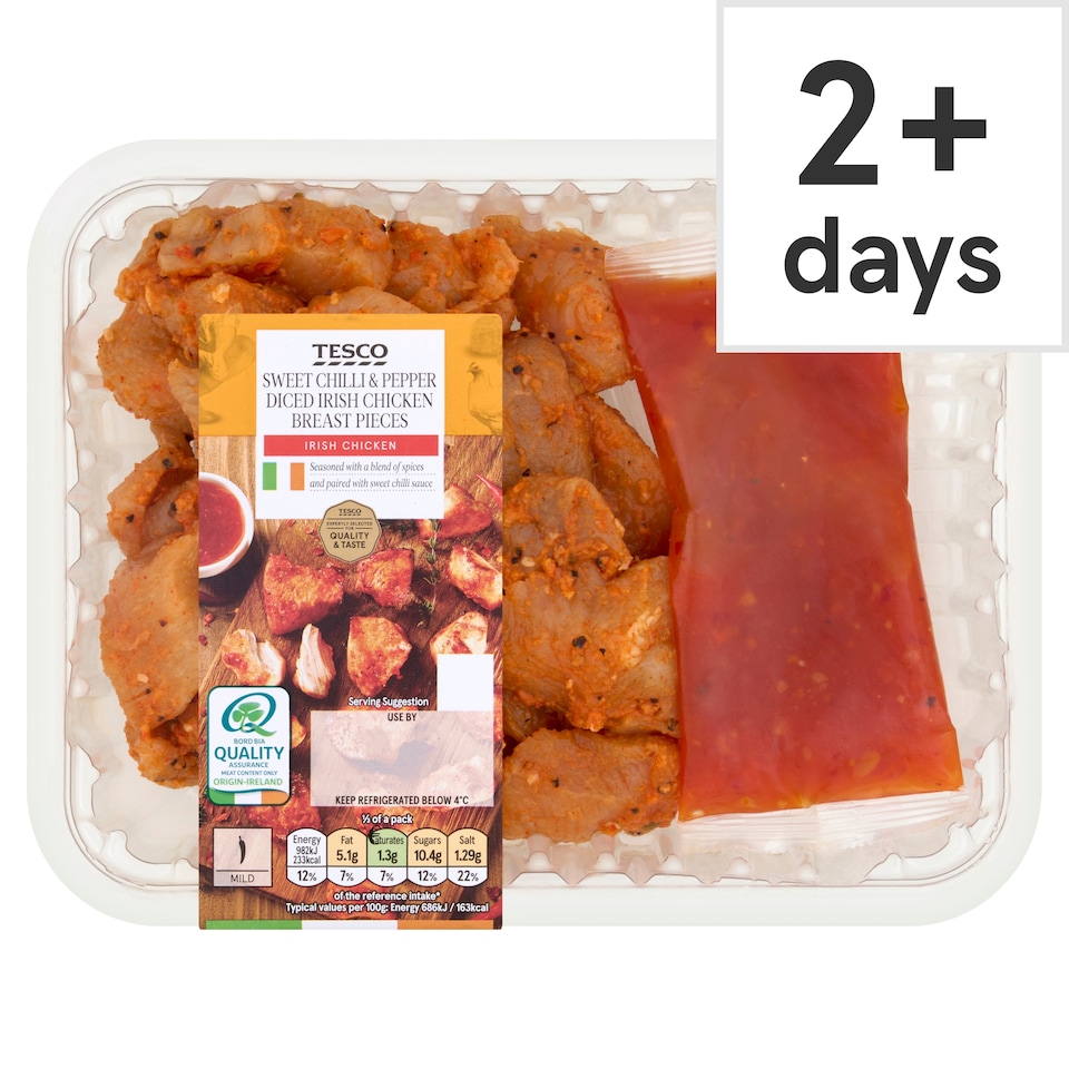 Tesco Sweet Chilli & Pepper Diced Irish Chicken Breast Pieces 500g