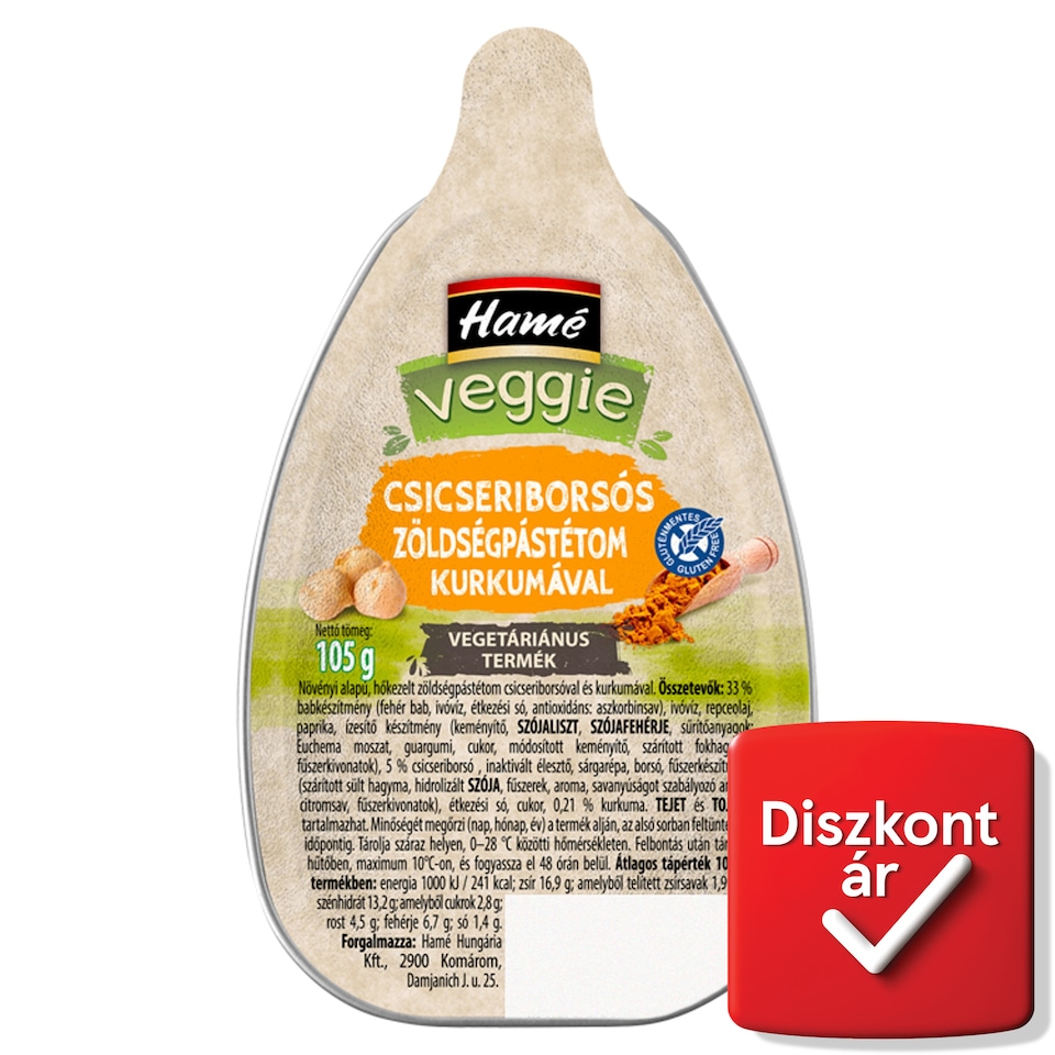 Hamé Veggie csicseriborsós zöldségpástétom kurkumával 105 g  1. kép