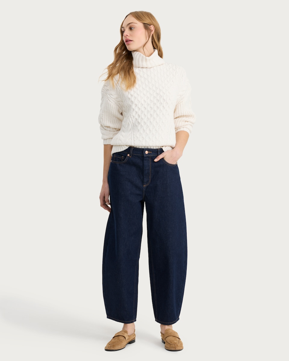 image 1 of F&F Cable Knit Roll Neck Slouchy Jumper in Neutral