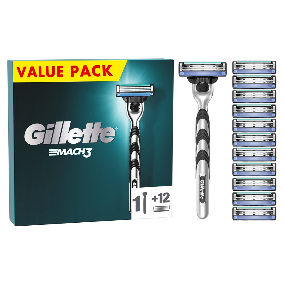 image 1 of Gillette Mach3 Razor For Men, 1 Gillette Razor,  12 Razor Blade Refills