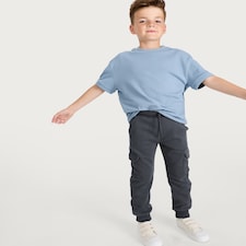 F&F Boys Cotton Rich Cuffed Drawstring Cargo Joggers in Graphite