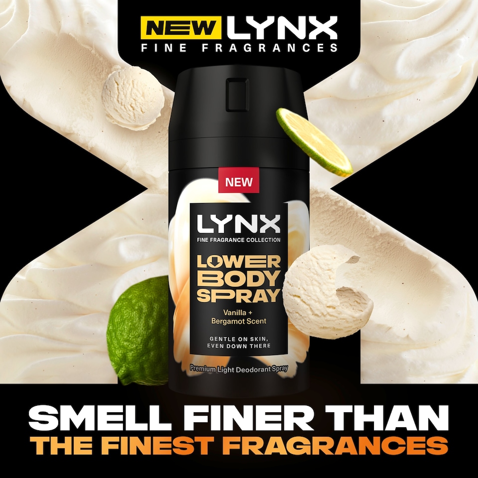 image 1 of Lynx Vanilla & Bergamot scent Premium Lower Body Spray Deodorant 100ml