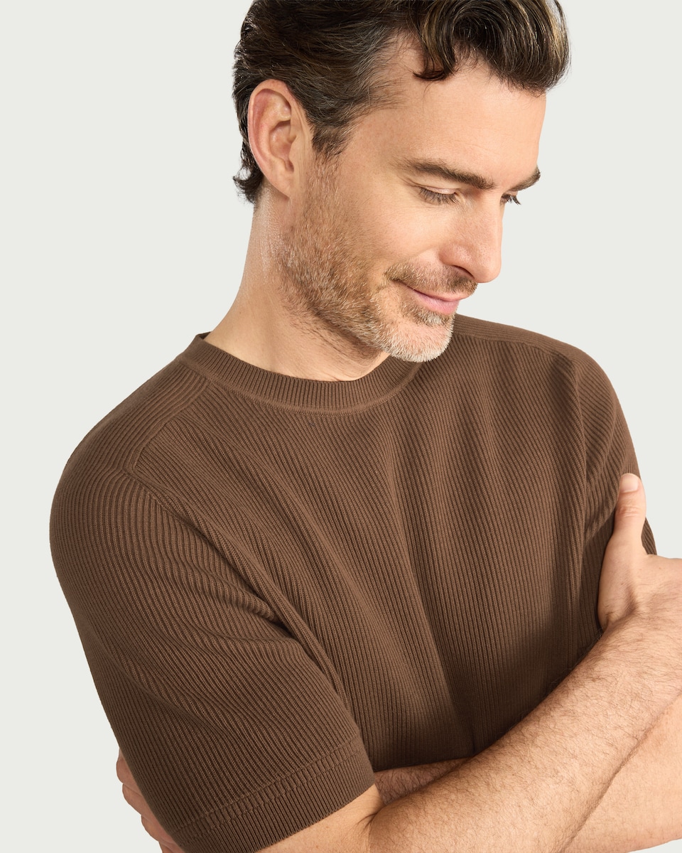 image 1 of F&F Pure Cotton Knitted T-Shirt in Brown