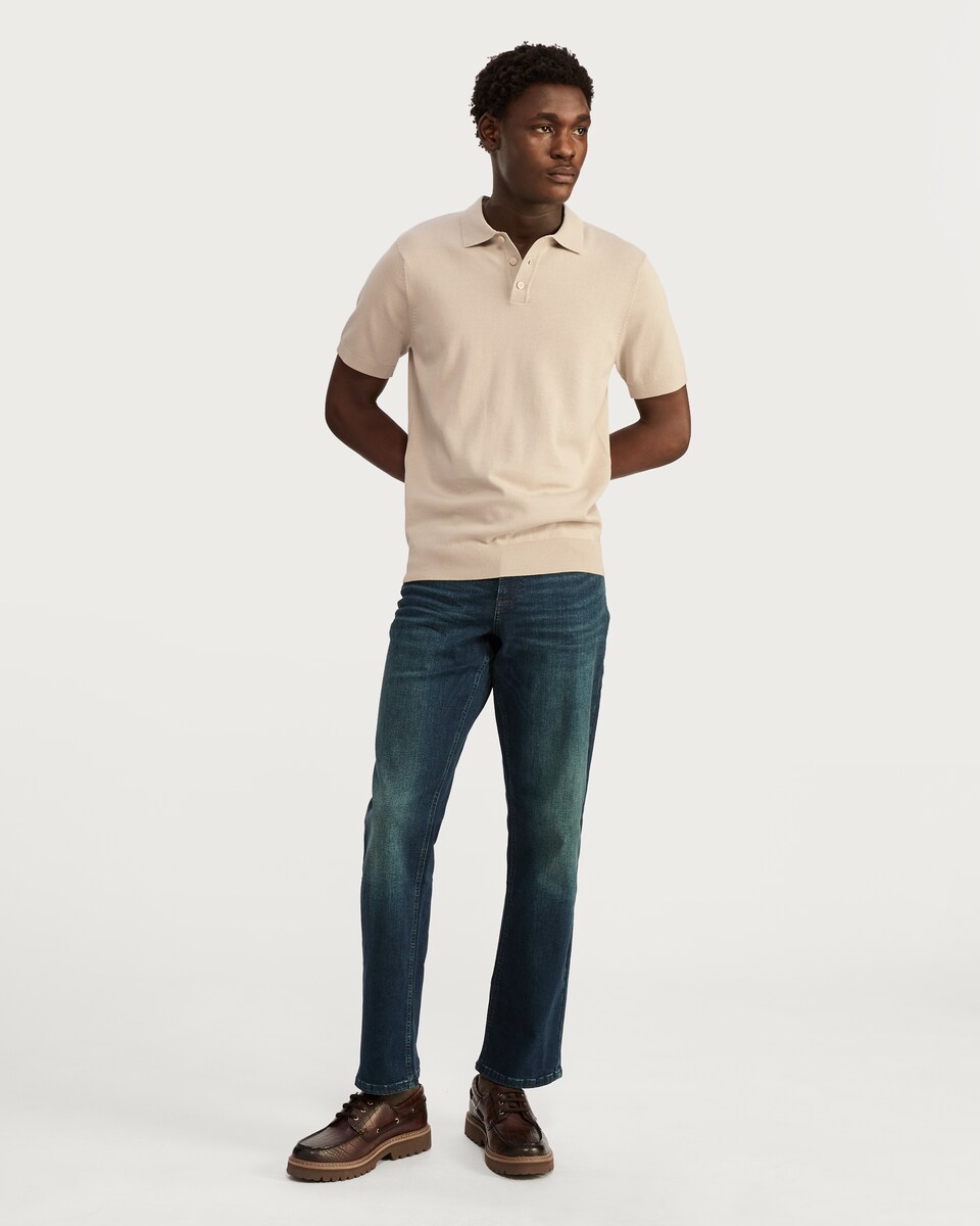 image 1 of F&F Pure Cotton Fine Knit Polo Shirt in Med Nude