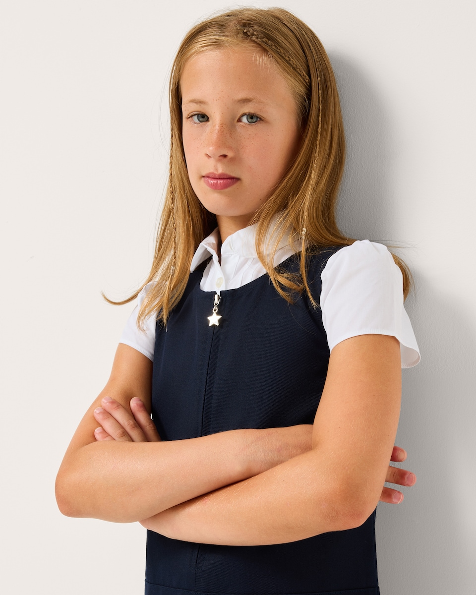 image 1 of F&F School Girls 2-Pack Regular Fit Pleated Pinafore Dresses in Navy
