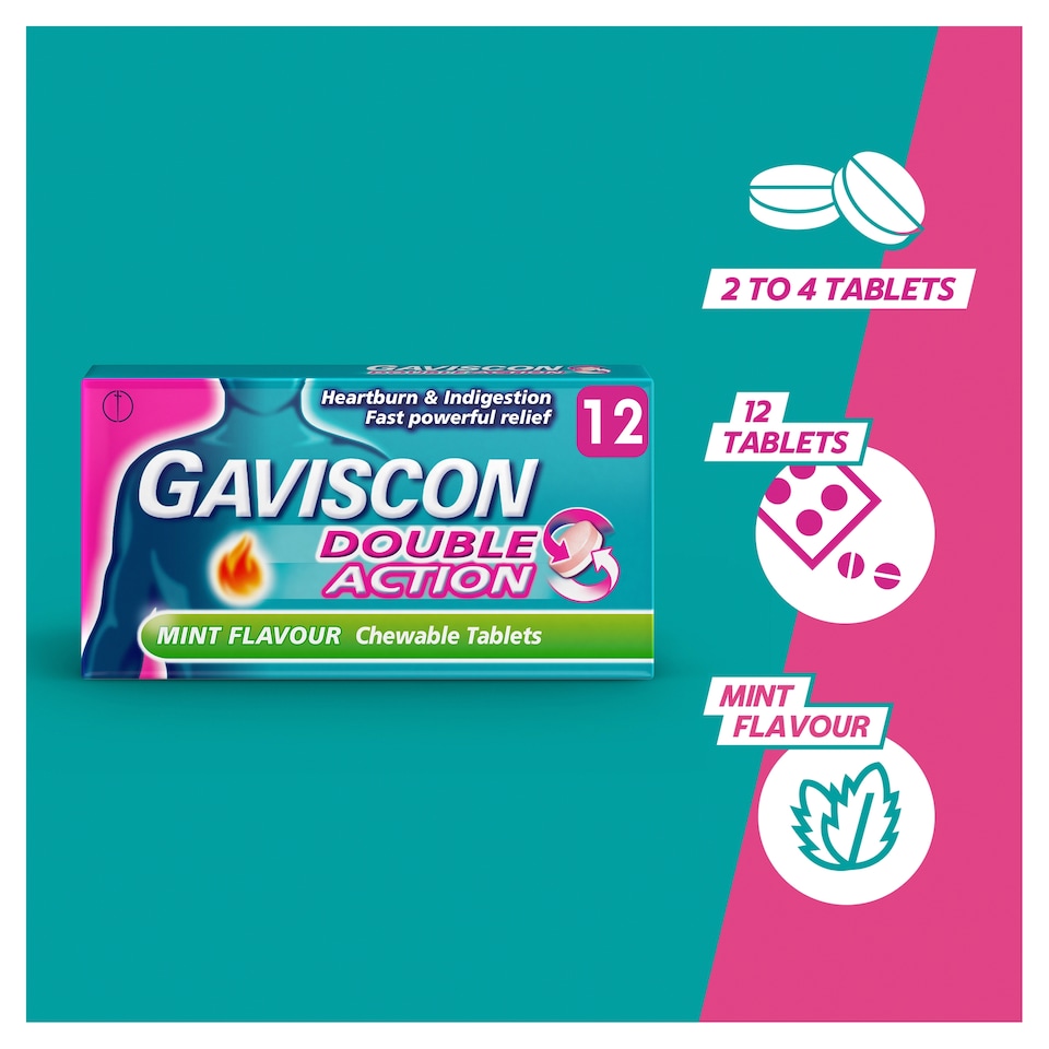 image 1 of Gaviscon Double Action Mint Heartburn & Indigestion Chewable Tablets 12s