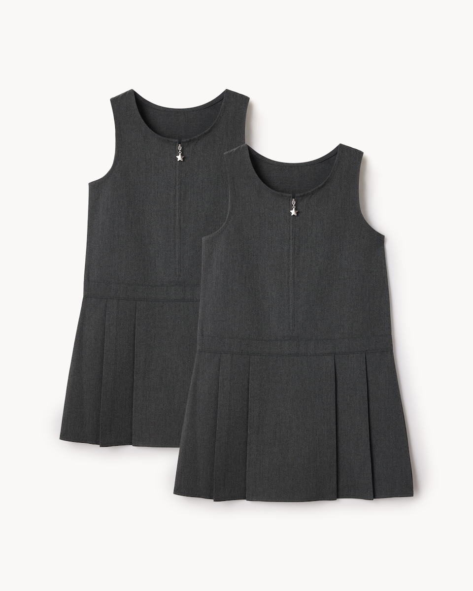 image 1 of F&F Girls School 2-Pack Generous Fit Pinafores in Grey