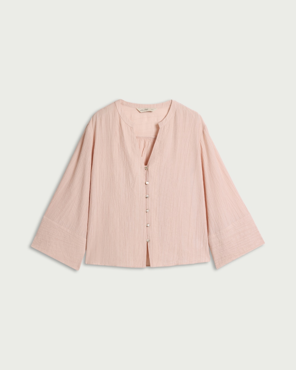 image 1 of F&F Textured Button Up V Neck Blouse in Pink