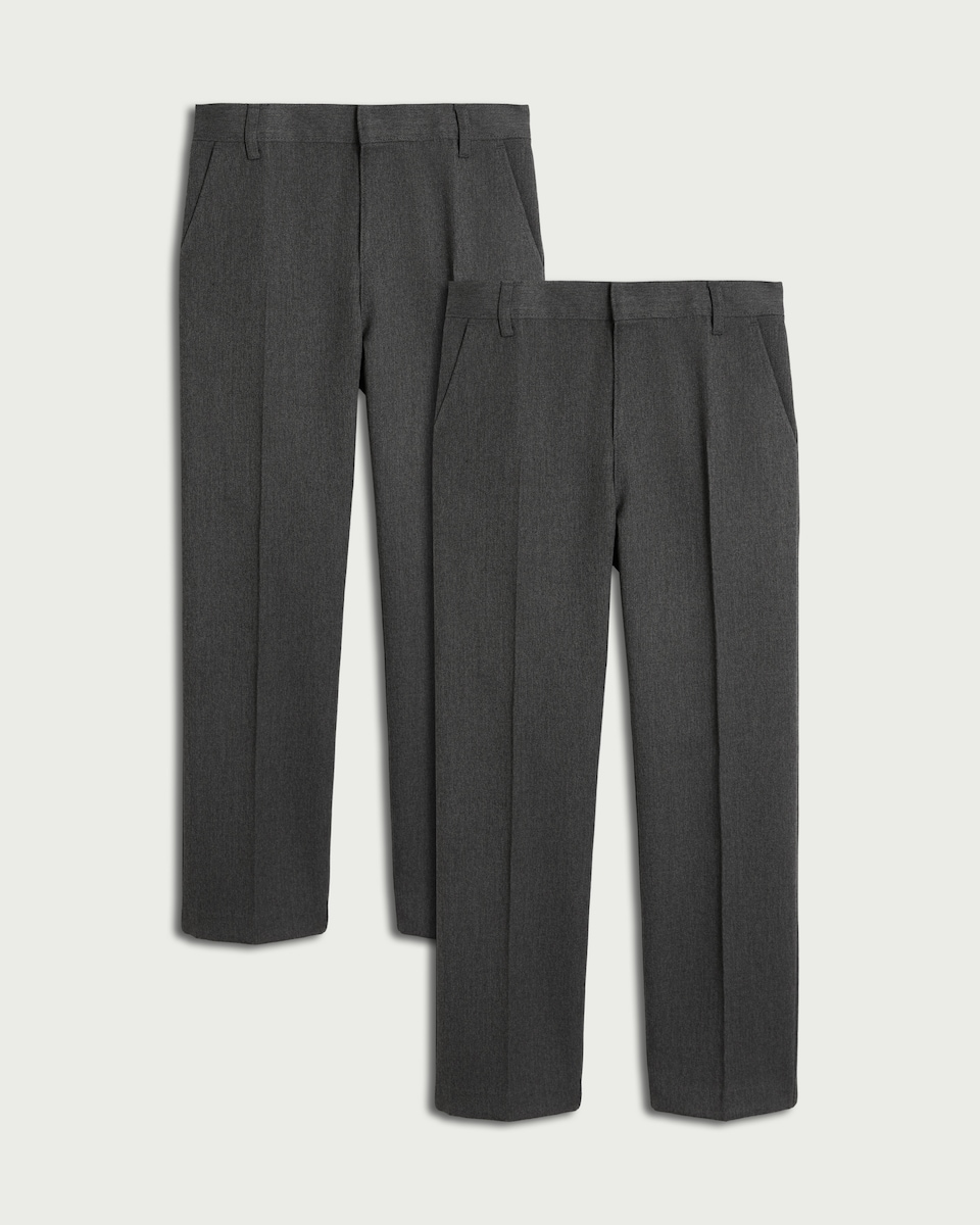 image 1 of F&F Boys School 2-Pack Dressing Made Easy Trousers in Grey