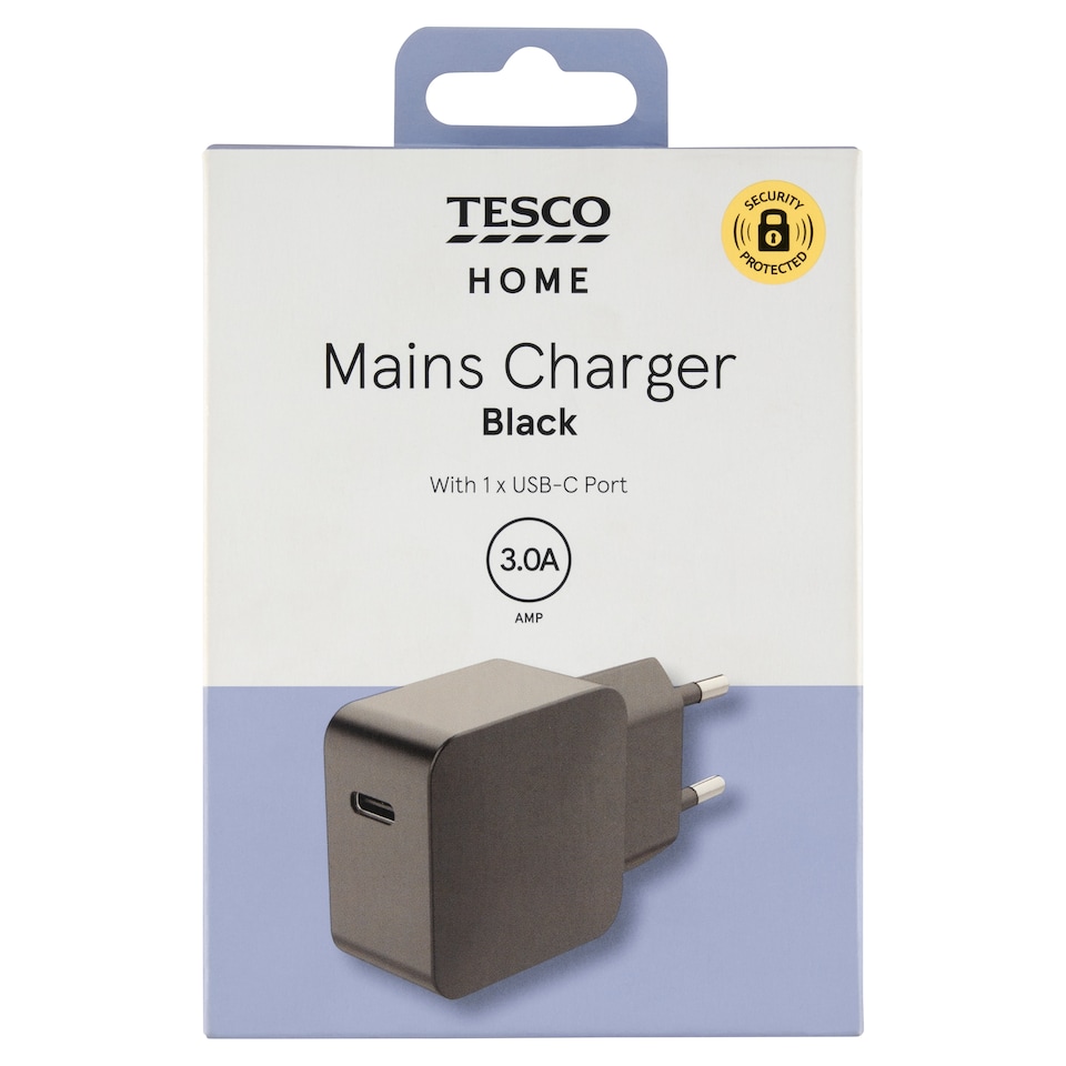 Tesco Home Mains Charger Black with 1 x USB-C Port 3.0A