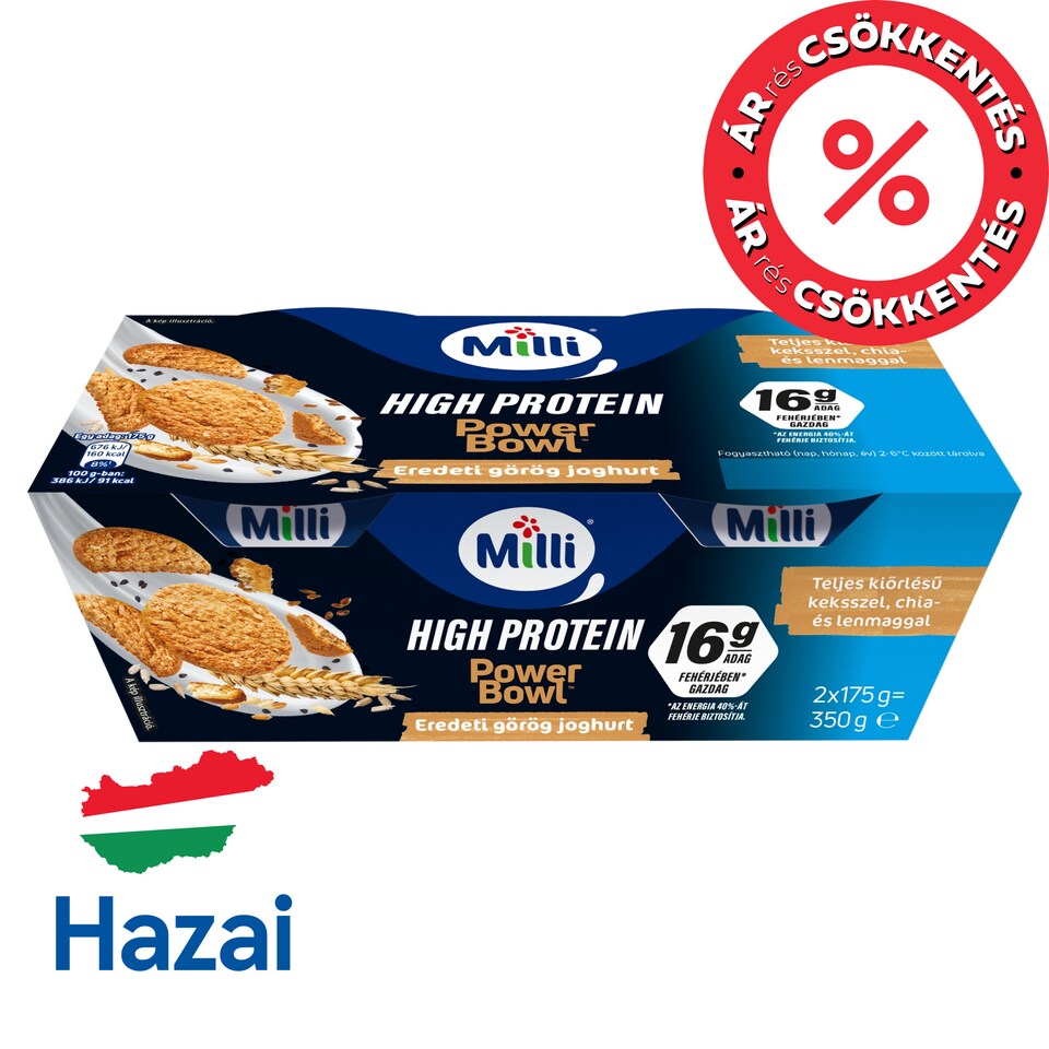 Milli Power Bowl Low-Fat Original Greek Cream Yogurt with Whole Grain Crackers 2 x 175 g (350 g)