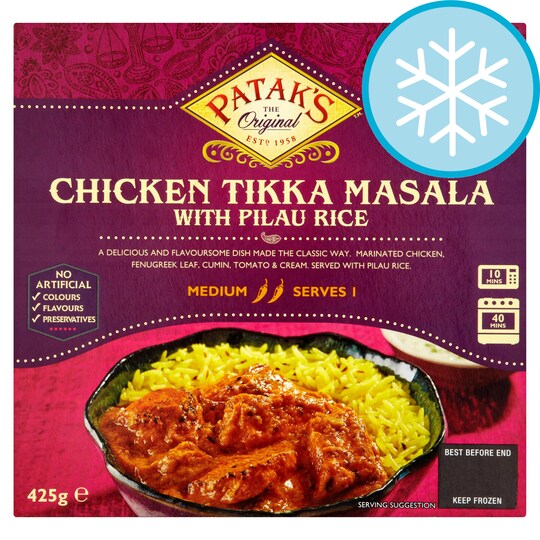 PATAKS CHICKEN TIKKA MASALA & PILAU RICE 425G Tesco Groceries